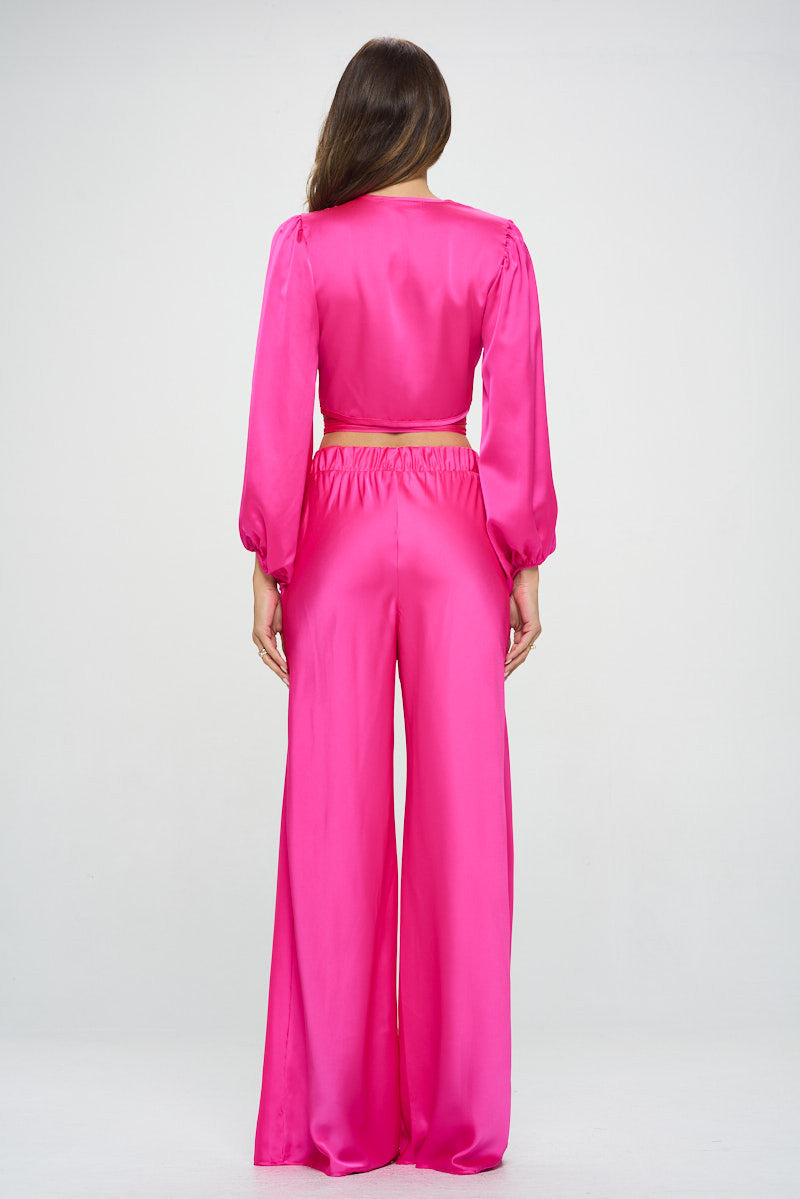 Silky Satin Wrap Crop Top with Tie-New Arrival-Reneecollection-Small-FUSCHIA-Urbanheer
