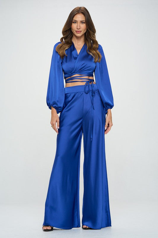 Silky Satin Wrap Crop Top with Tie-New Arrival-Reneecollection-Small-ROYAL BLUE-Urbanheer