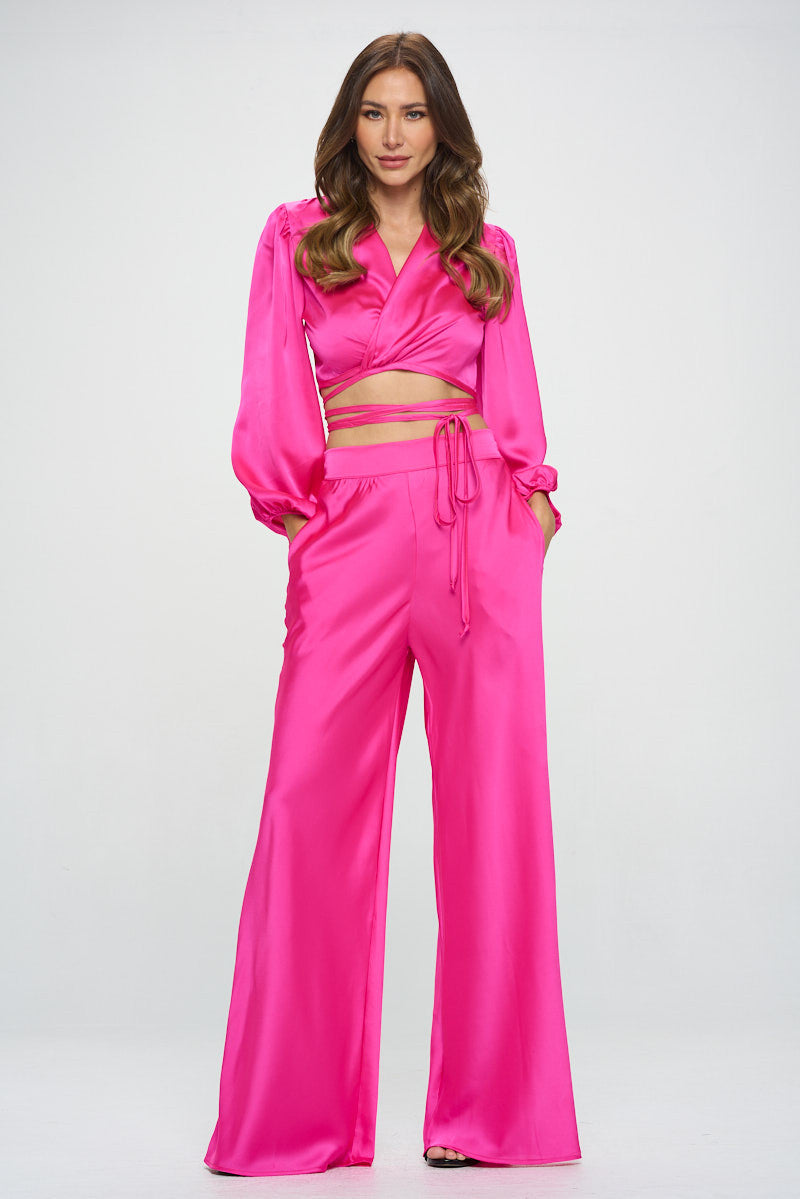 Silky Satin Wrap Crop Top with Tie-New Arrival-Reneecollection-Small-FUSCHIA-Urbanheer