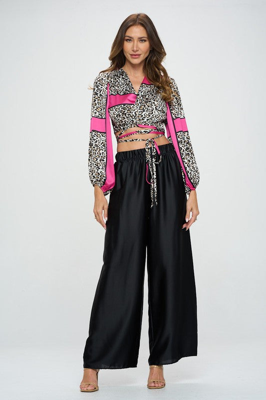 Silky Satin Wrap Crop Top with Tie-Tops-Reneecollection-Small-FUSCHIA-Urbanheer