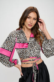 Silky Satin Wrap Crop Top with Tie-Tops-Reneecollection-Small-FUSCHIA-Urbanheer