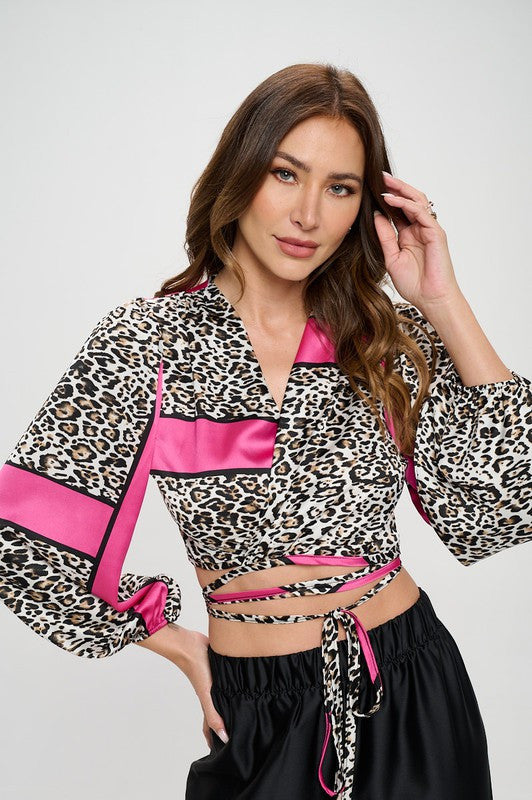 Silky Satin Wrap Crop Top with Tie-Tops-Reneecollection-Small-FUSCHIA-Urbanheer