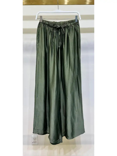 Silky Wide Leg Pants ARMY Green-Pants-MILIO MILANO-XS-ARMY Green-Urbanheer