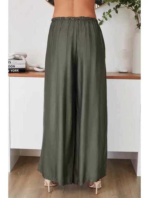 Silky Wide Leg Pants ARMY Green-Pants-MILIO MILANO-XS-ARMY Green-Urbanheer