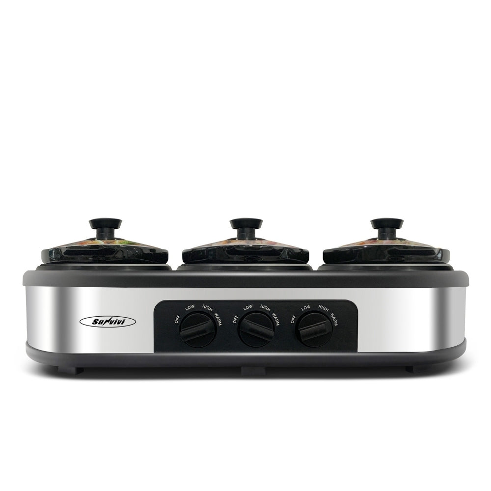 Silver 4.5 QT Electric Small Slow Cookers Portable Crock Pot 1.5 Quart Triple Slow Cooker For Buffet Kitchen-Kitchen & Dining-UH Kitchen-Urbanheer