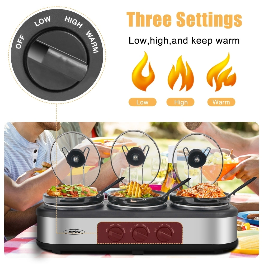 Silver 4.5 QT Electric Small Slow Cookers Portable Crock Pot 1.5 Quart Triple Slow Cooker For Buffet Kitchen-Kitchen & Dining-UH Kitchen-Urbanheer