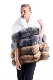 Silver Cape Style Genuine Raccoon and Arctic Fox Fur Vest-Fur Vests & Gilets-Buy Me Fur Ltd-Silver-S-Genuine Fox and Raccoon Fur-Urbanheer