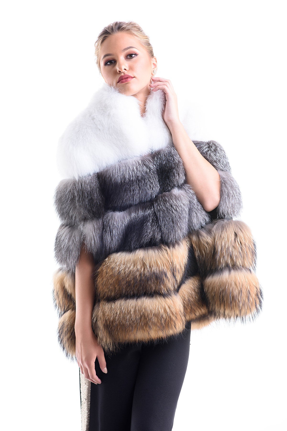 Silver Cape Style Genuine Raccoon and Arctic Fox Fur Vest-Fur Vests & Gilets-Buy Me Fur Ltd-Silver-S-Genuine Fox and Raccoon Fur-Urbanheer