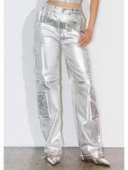 Silver Foil Printed Cargo Pants