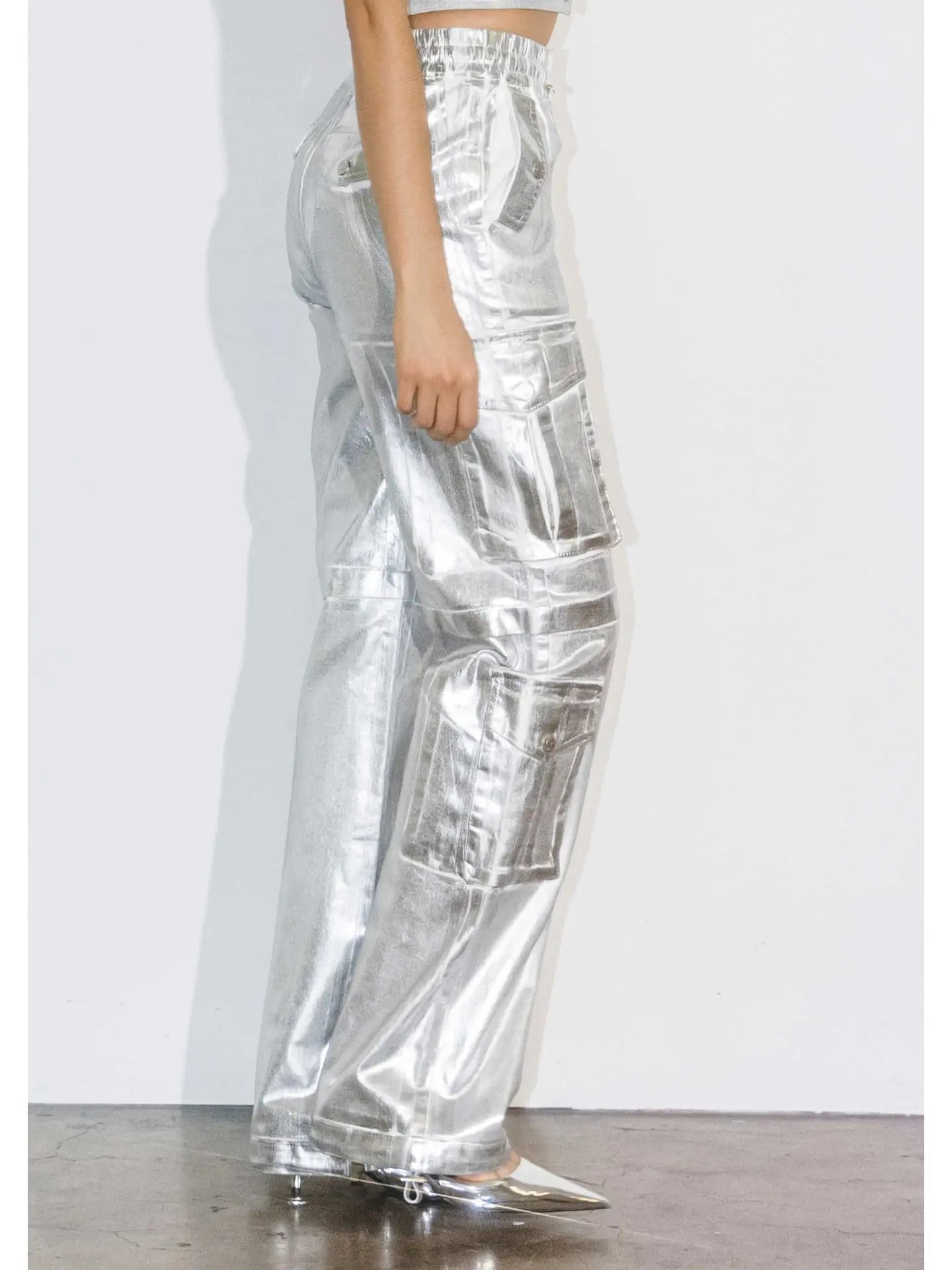 Silver Foil Printed Cargo Pants
