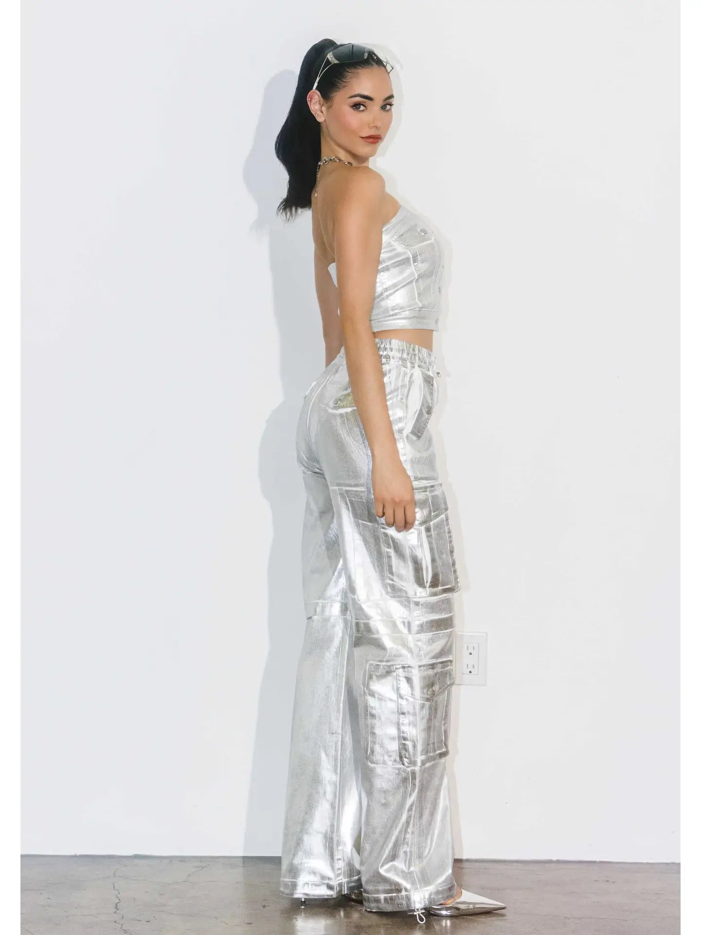 Silver Foil Printed Cargo Pants