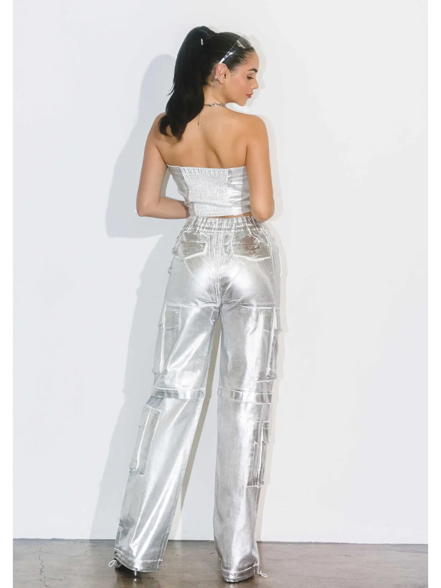 Silver Foil Printed Cargo Pants