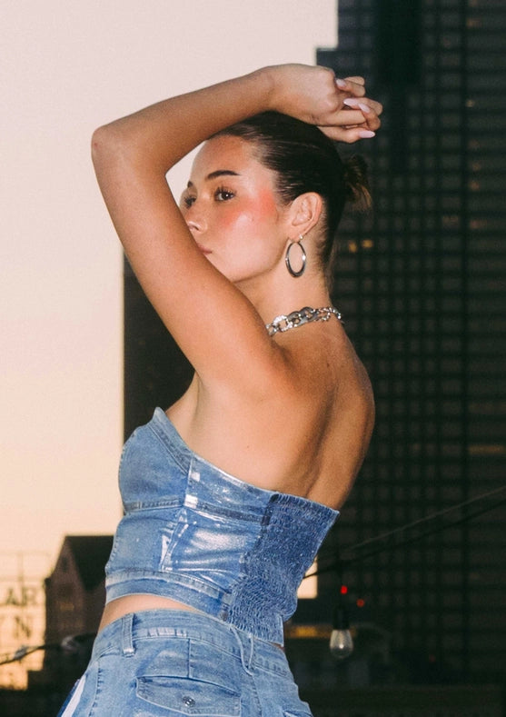 Silver Foil Printed Top-TOP-Vibrant M.i.U-S-Silver-Urbanheer