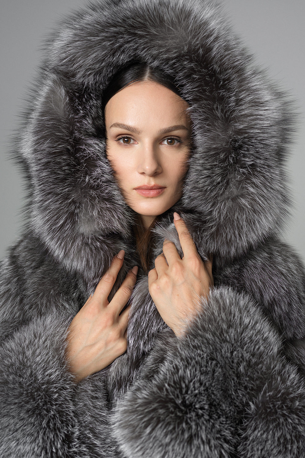Silver Hooded Arctic Fox Raccoon Fur Jacket-Fur Jackets-Buy Me Fur Ltd-Silver-XS-Genuine Fox and Raccoon Fur-Urbanheer