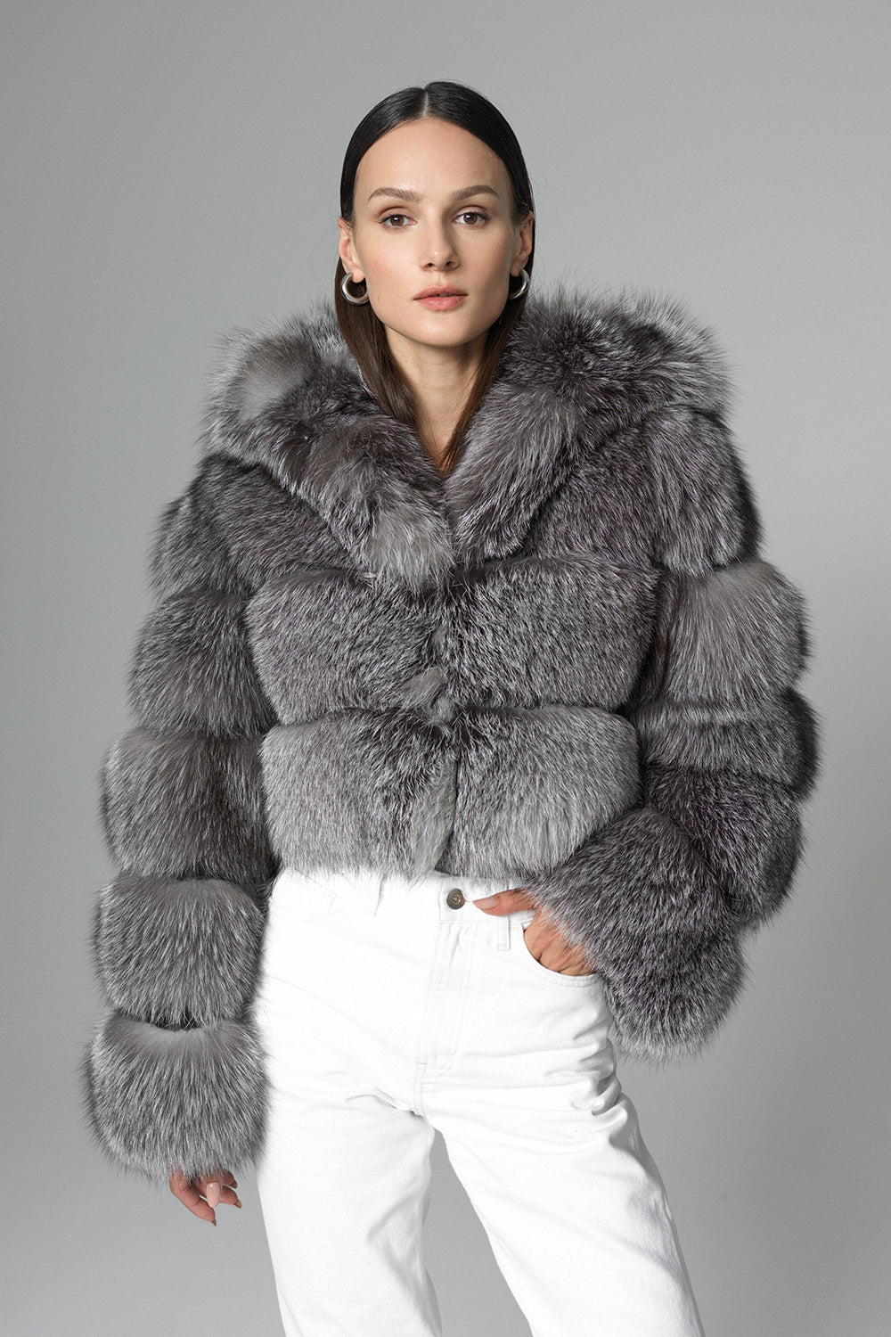 Silver Hooded Arctic Fox Raccoon Fur Jacket-Fur Jackets-Buy Me Fur Ltd-Silver-XS-Genuine Fox and Raccoon Fur-Urbanheer
