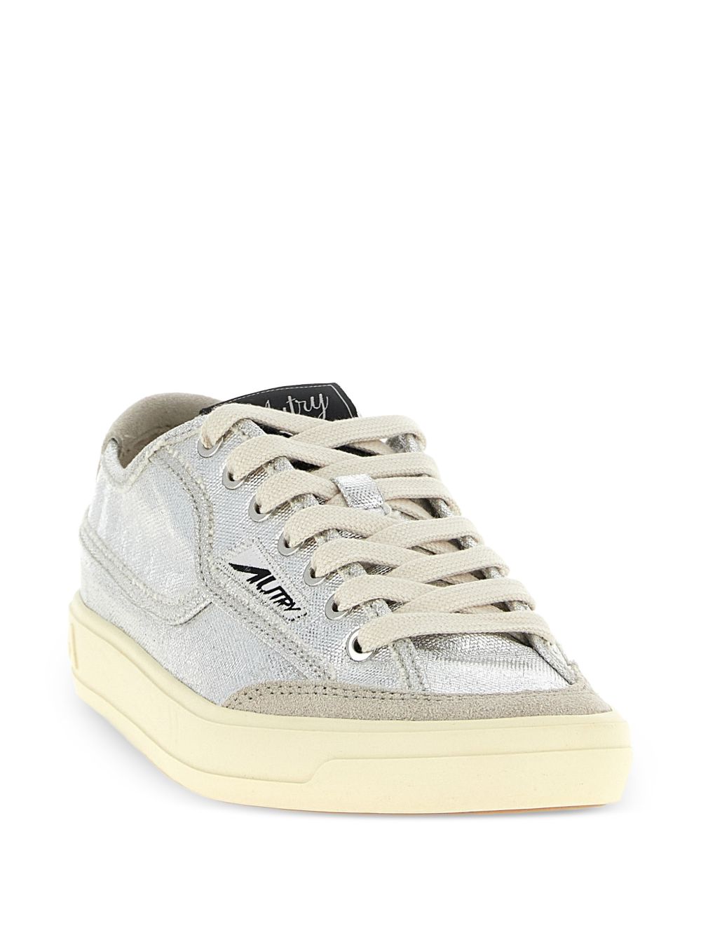 Silver Metallic Canvas Lace-Up Sneakers for Everyday Comfort