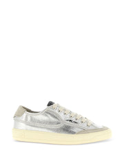 Silver Metallic Canvas Lace-Up Sneakers for Everyday Comfort