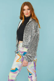 Silver Sequin Cropped Biker Jacket-Jackets & Blazers-Buy Me Fur Ltd-S-M-Silver-Sequin-Urbanheer