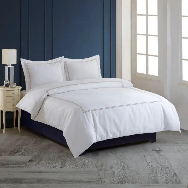 Silver Striped Luxury Duvet Cover-Duvet Cover-Globaltex Fine Linens-Queen-White- Silver Stripe-Urbanheer