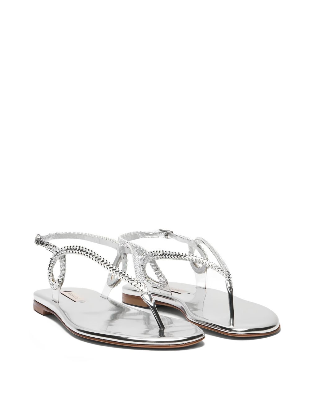 Silver-Tone Braided Strap Flat Sandals for Summer Comfort