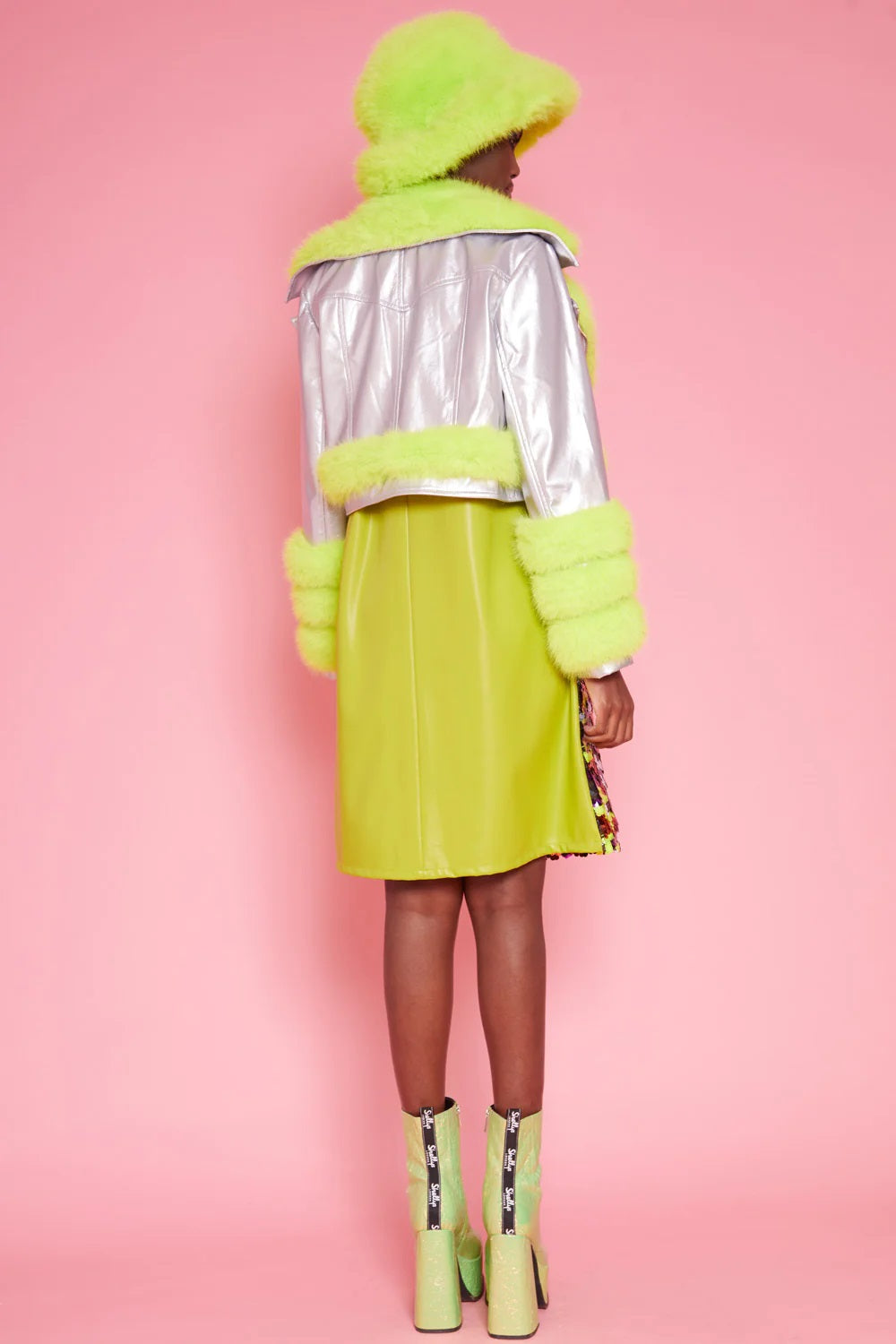 Silver Yellow Faux Leather Faux Fur Biker Jacket-Faux Leather Jackets-Buy Me Fur Ltd-S-M-Silver / Yellow-Faux Leather-Urbanheer