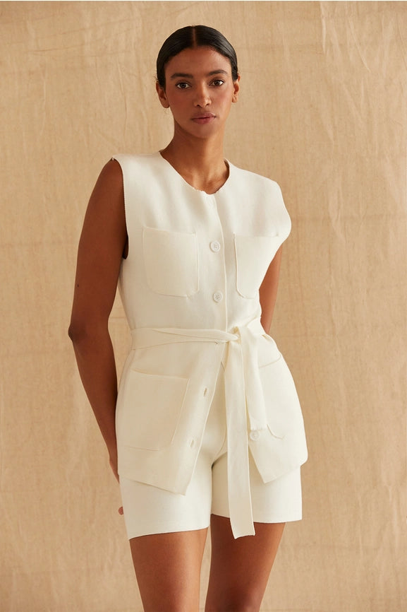 Simone Sleeveless Knit Jacket-Jacket-Crescent-XS-WHITE-Urbanheer