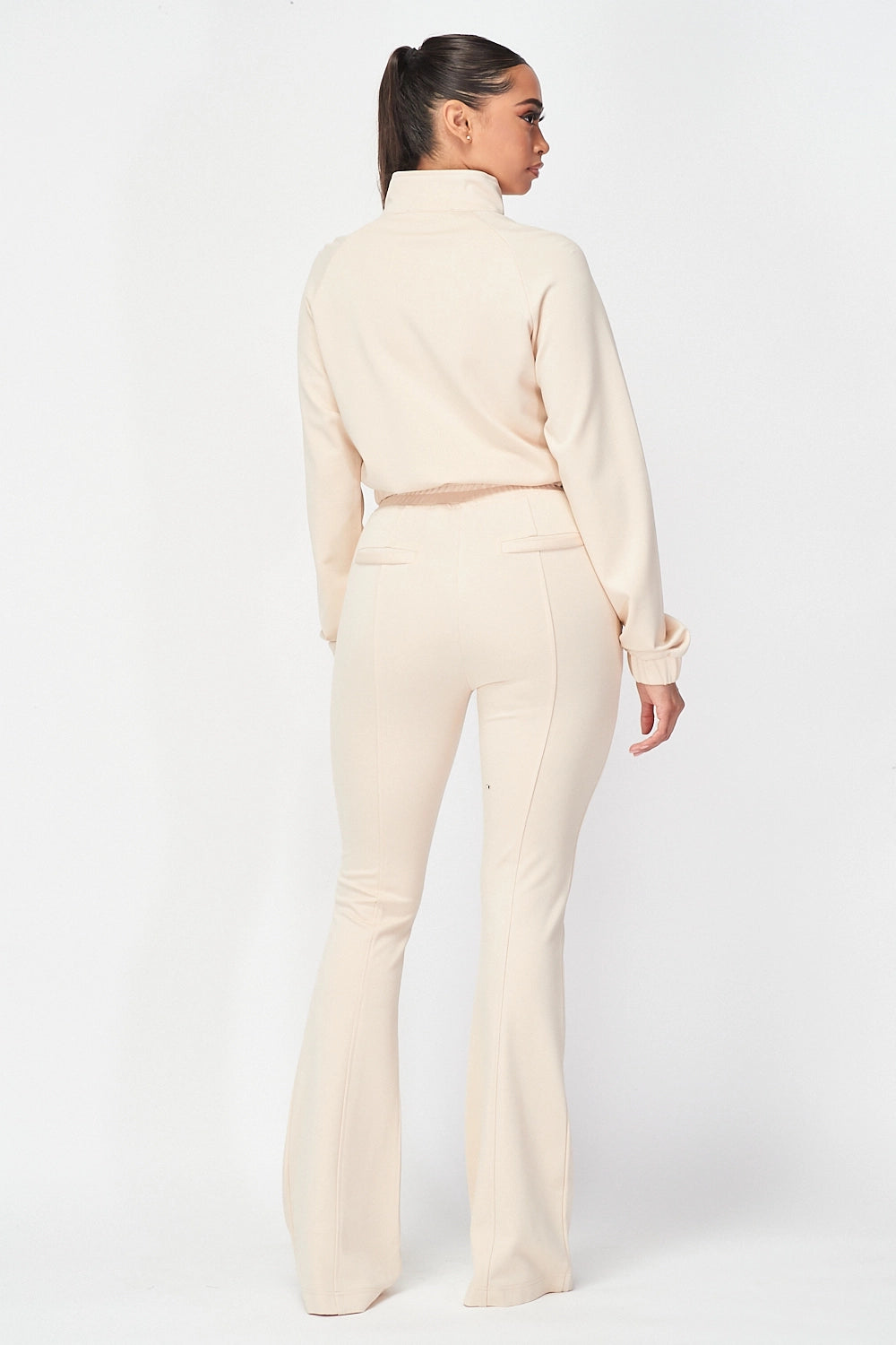 Simple Day Knit Track Jacket and Flare Pants Set | Cream