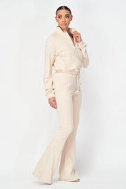 Simple Day Knit Track Jacket and Flare Pants Set | Cream