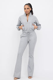 Simple Day Knit Track Jacket and Flare Pants Set | Grey