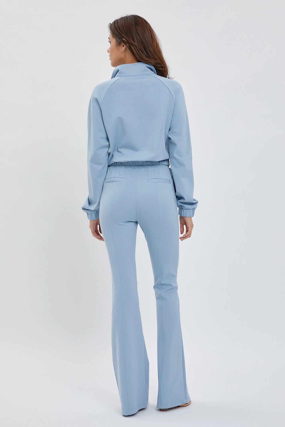 Simple Day Knit Track Jacket and Flare Pants Set | Light Blue