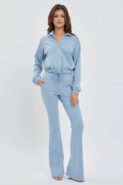 Simple Day Knit Track Jacket and Flare Pants Set | Light Blue