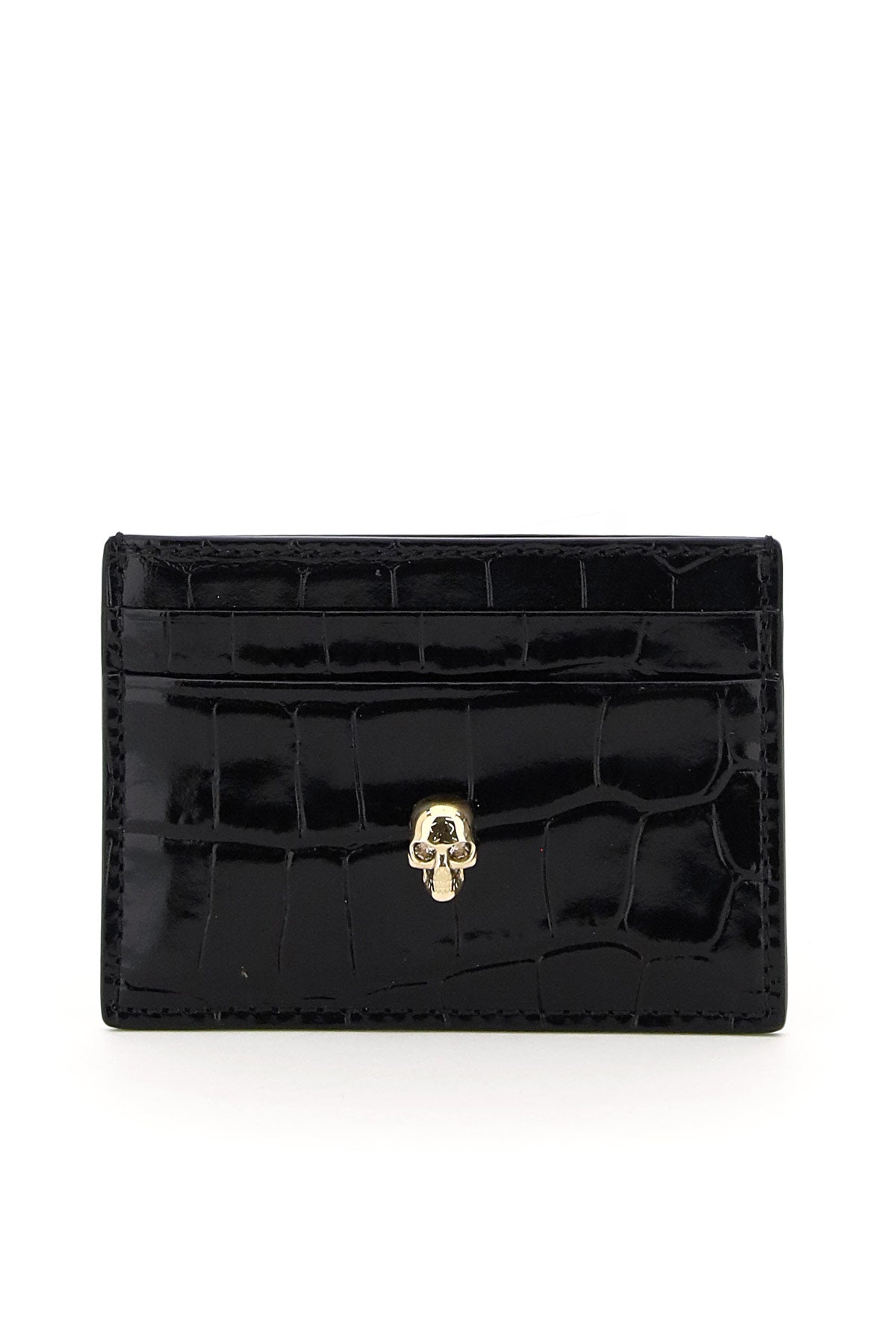Skull Card Holder-women > accessories > wallets and small leather goods > card holders-Alexander Mcqueen-os-Nero-Urbanheer