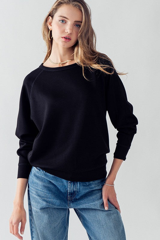 Sleeve Detail Pullover Raglan Sweatshirt Black-Pullover Raglan Sweatshirt-Urban Daizy-S-Urbanheer