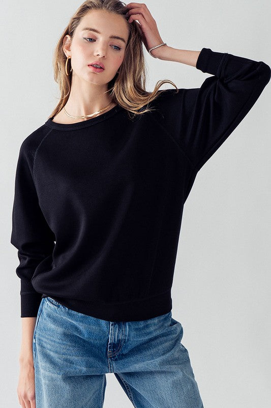 Sleeve Detail Pullover Raglan Sweatshirt BLACK-Pullover Raglan Sweatshirt-Urban Daizy-Urbanheer