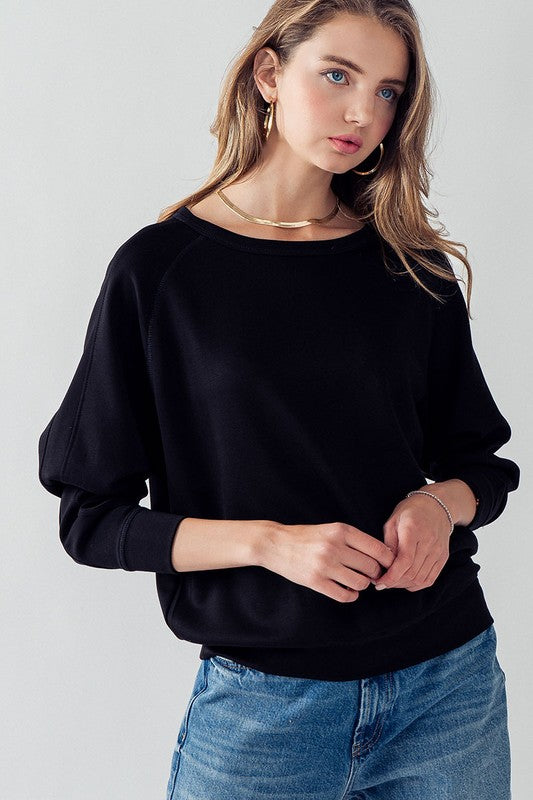 Sleeve Detail Pullover Raglan Sweatshirt Black-Pullover Raglan Sweatshirt-Urban Daizy-S-Urbanheer