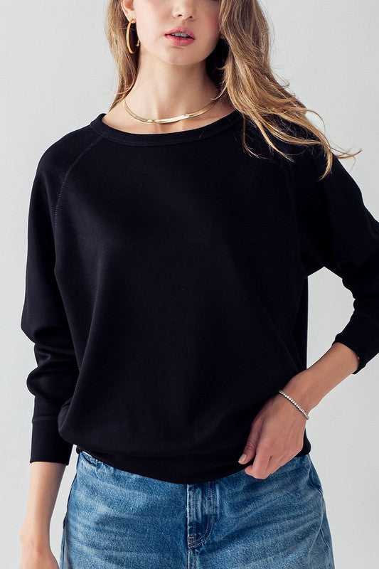 Sleeve Detail Pullover Raglan Sweatshirt BLACK-Pullover Raglan Sweatshirt-Urban Daizy-Urbanheer