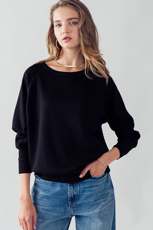 Sleeve Detail Pullover Raglan Sweatshirt Black-Pullover Raglan Sweatshirt-Urban Daizy-S-Urbanheer
