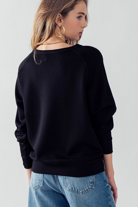 Sleeve Detail Pullover Raglan Sweatshirt Black-Pullover Raglan Sweatshirt-Urban Daizy-S-Urbanheer