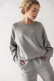 Sleeve Detail Pullover Raglan Sweatshirt Ice Blue-Pullover Raglan Sweatshirt-Urban Daizy-S-Urbanheer