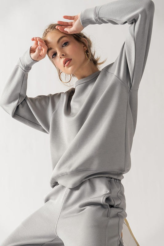 Sleeve Detail Pullover Raglan Sweatshirt Ice Blue-Pullover Raglan Sweatshirt-Urban Daizy-S-Urbanheer