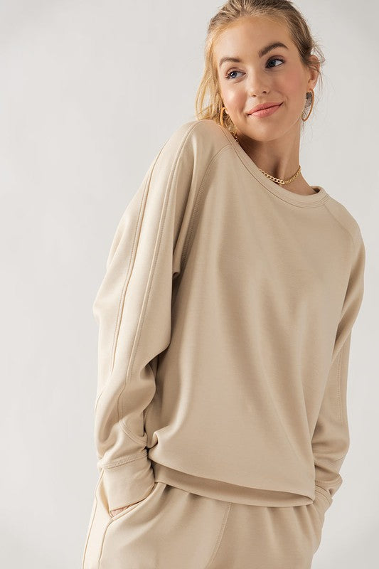 Sleeve Detail Pullover Raglan Sweatshirt Natural-Pullover Raglan Sweatshirt-Urban Daizy-S-Urbanheer