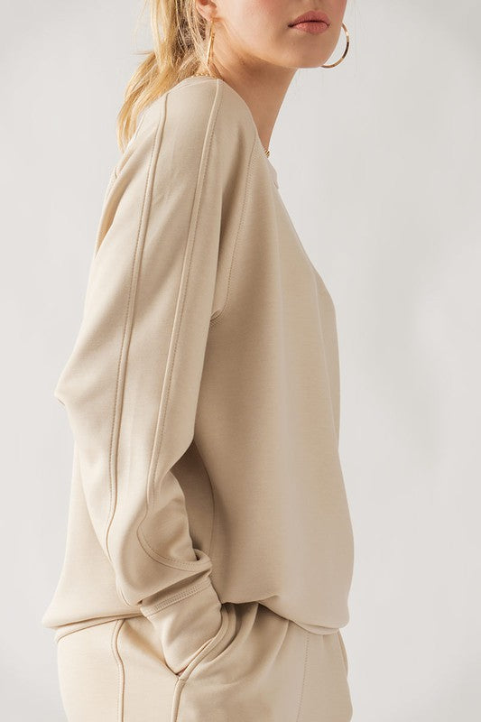 Sleeve Detail Pullover Raglan Sweatshirt Natural-Pullover Raglan Sweatshirt-Urban Daizy-S-Urbanheer