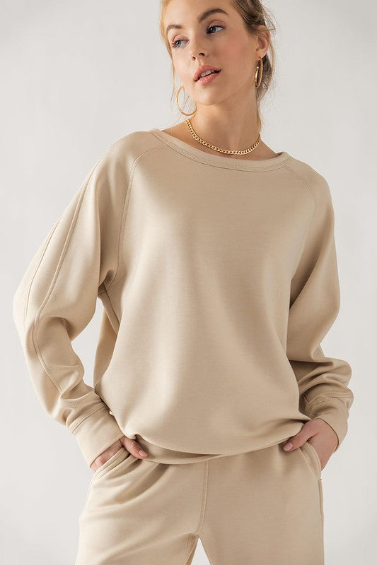 Sleeve Detail Pullover Raglan Sweatshirt Natural-Pullover Raglan Sweatshirt-Urban Daizy-S-Urbanheer