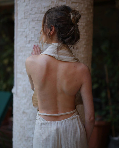Sleeveless Adjustable Linen-Cotton Blouse Top-Top-Moa-Bust: 47.5"inches - (120cm) - Adjustable Waist: 47.5"inches - (120cm) - Adjustable Length: 25.5" inches - (64 cm)-Urbanheer
