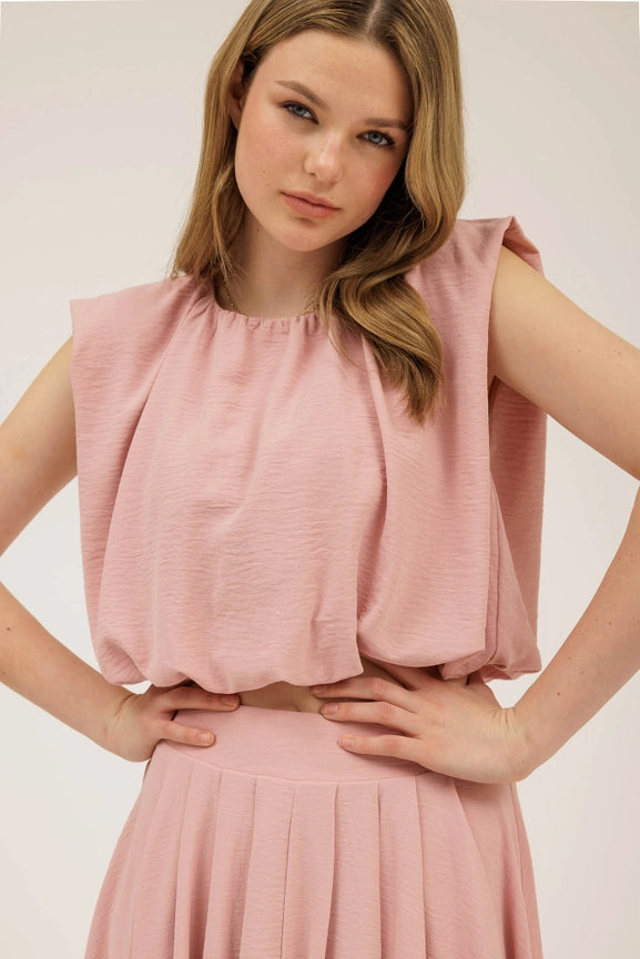 Sleeveless Balloon Crop Top LIGHT PINK-Top-Blu Pepper-S-LIGHT PINK-Urbanheer