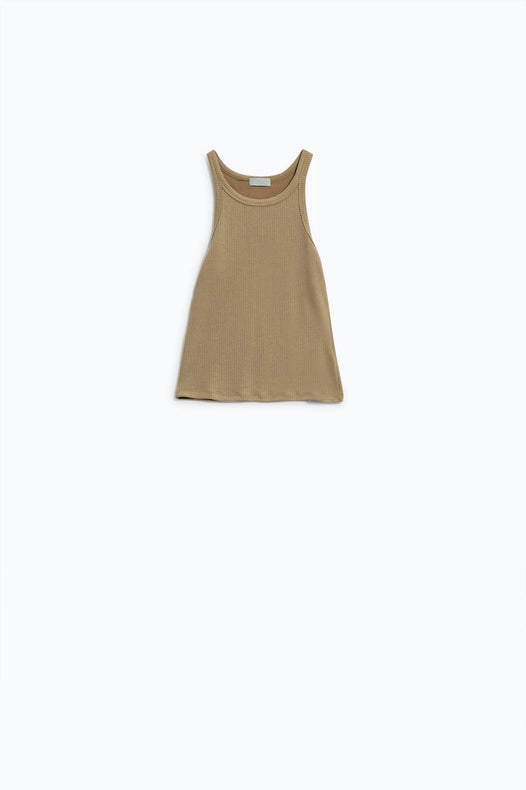 Sleeveless Beige Top With Ribbed Details-TOP-Q2-S-Beige-Urbanheer