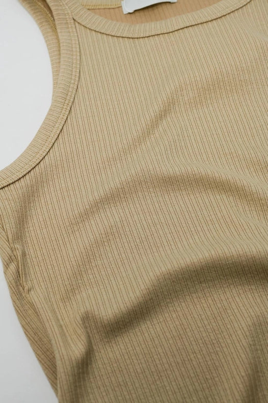 Sleeveless Beige Top With Ribbed Details-TOP-Q2-S-Beige-Urbanheer