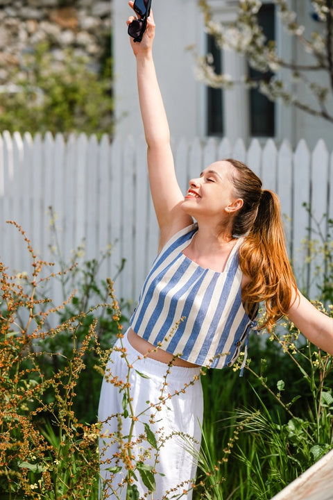 Sleeveless Boxy Striped Crop Top-Top-Moa-blue stripes-Urbanheer