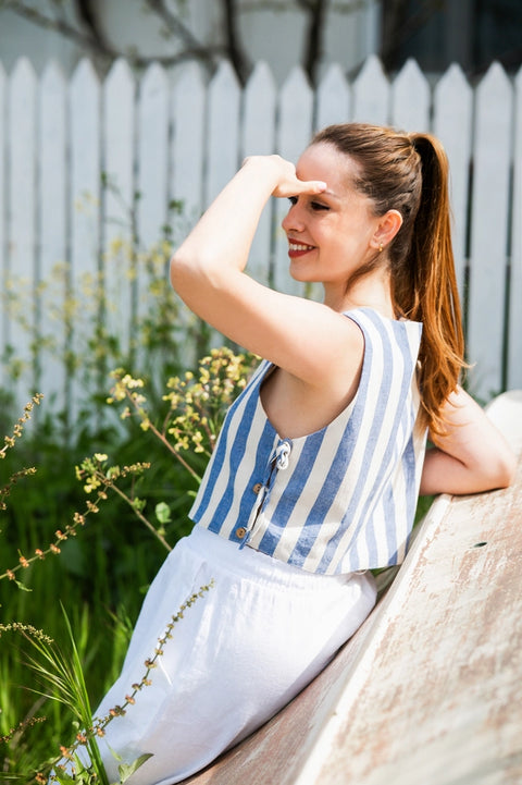 Sleeveless Boxy Striped Crop Top-Top-Moa-blue stripes-Urbanheer
