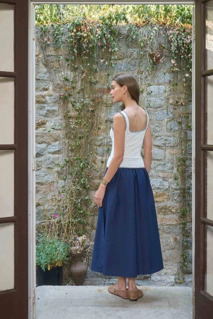 Sleeveless Button Down Knit Midi Mix Media Dress